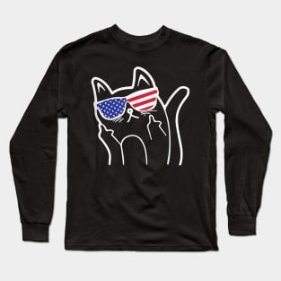 Cat Flipping Off , Funny Patriotic Cat  And Long Sleeve T-Shirt